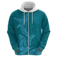 Hawaiian Monk Seal and Whale Zip Hoodie Kakau Tribal Pattern Teal Color LT03 - Polynesian Pride