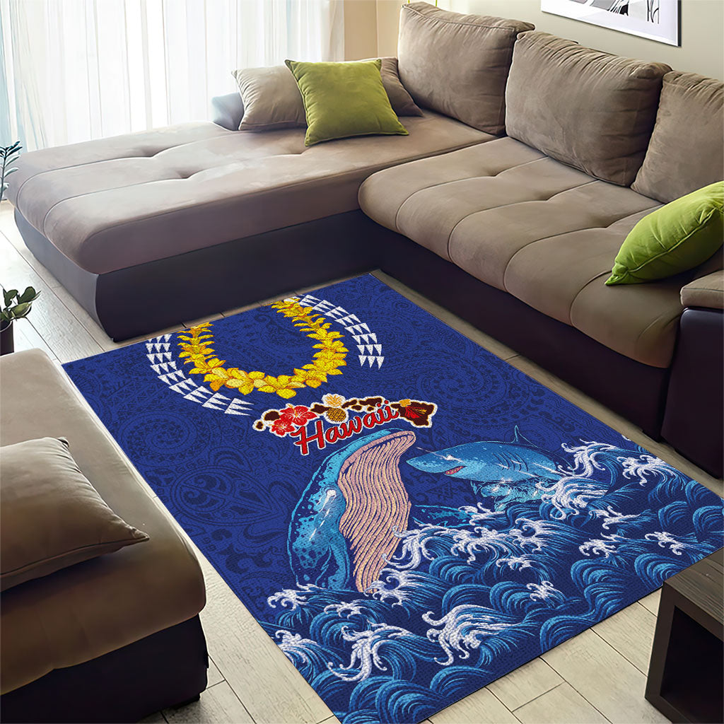 Hawaiian Sea Animals Area Rug Whales Shark and Turtle Guardians with Tribal Pattern LT03 - Polynesian Pride