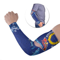 Hawaiian Sea Animals Arm Sleeves Whales Shark and Turtle Guardians with Tribal Pattern LT03 Set of 2 Blue - Polynesian Pride