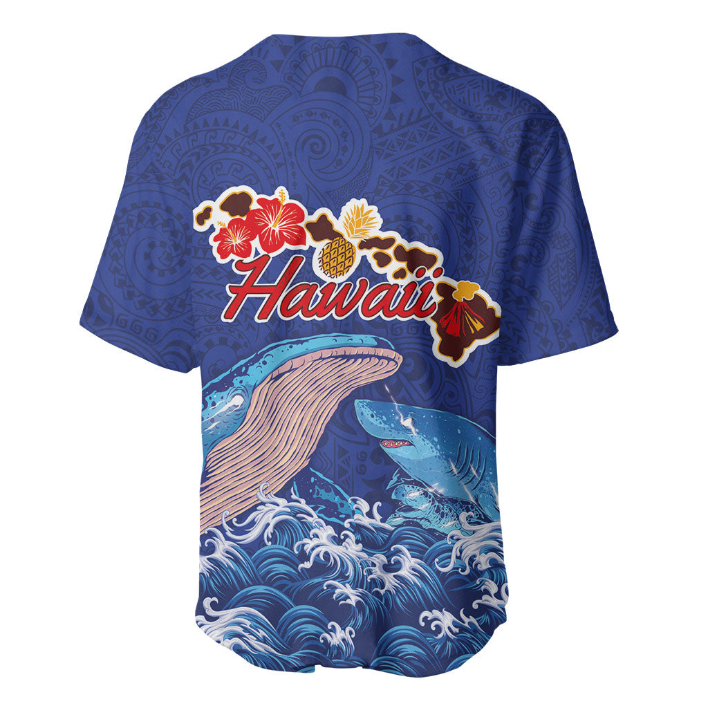 Hawaiian Sea Animals Baseball Jersey Whales Shark and Turtle Guardians with Tribal Pattern LT03 - Polynesian Pride