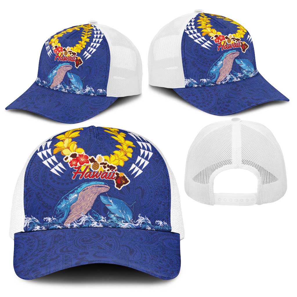 Hawaiian Sea Animals Baseball Net Cap Whales Shark and Turtle Guardians with Tribal Pattern LT03 - Polynesian Pride