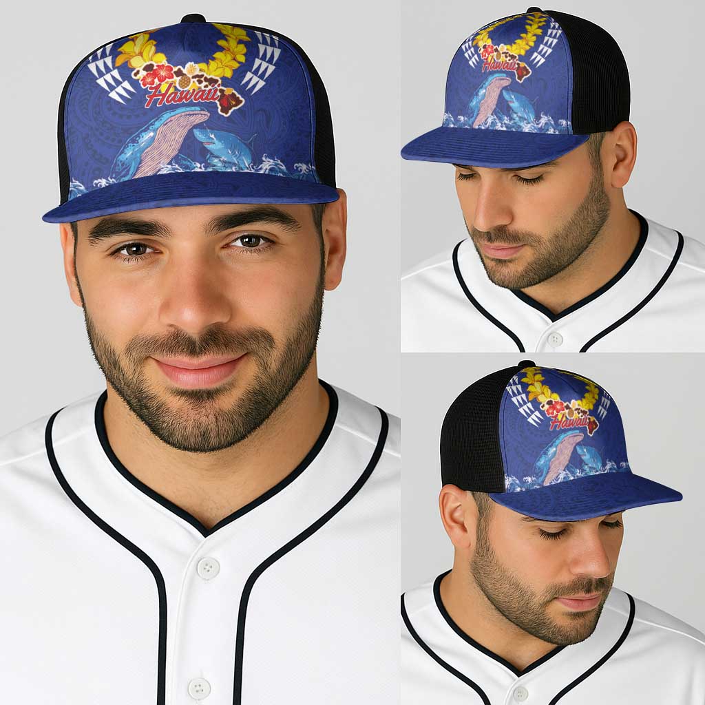 Hawaiian Sea Animals Baseball Net Cap Whales Shark and Turtle Guardians with Tribal Pattern LT03 - Polynesian Pride
