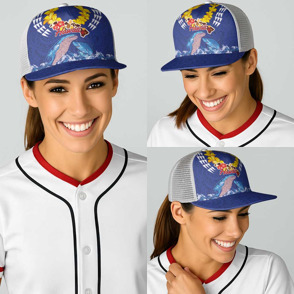 Hawaiian Sea Animals Baseball Net Cap Whales Shark and Turtle Guardians with Tribal Pattern LT03 - Polynesian Pride