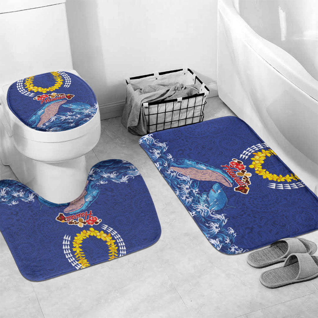 Hawaiian Sea Animals Bathroom Set Whales Shark and Turtle Guardians with Tribal Pattern LT03 Mat Set Only (3 pcs) One Size Blue - Polynesian Pride