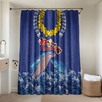 Hawaiian Sea Animals Bathroom Set Whales Shark and Turtle Guardians with Tribal Pattern LT03 Shower Curtain Only Blue - Polynesian Pride