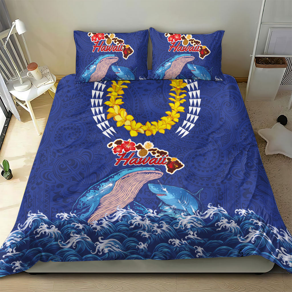 Hawaiian Sea Animals Bedding Set Whales Shark and Turtle Guardians with Tribal Pattern LT03 - Polynesian Pride