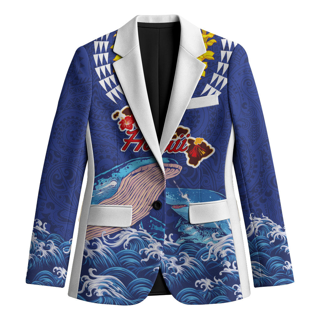 Hawaiian Sea Animals Blazer Whales Shark and Turtle Guardians with Tribal Pattern LT03 Unisex Blue - Polynesian Pride