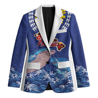 Hawaiian Sea Animals Blazer Whales Shark and Turtle Guardians with Tribal Pattern LT03 Unisex Blue - Polynesian Pride