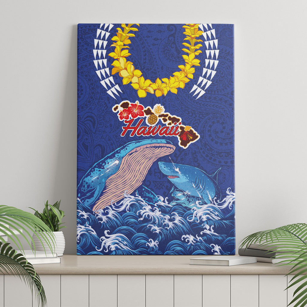 Hawaiian Sea Animals Canvas Wall Art Whales Shark and Turtle Guardians with Tribal Pattern LT03 - Polynesian Pride