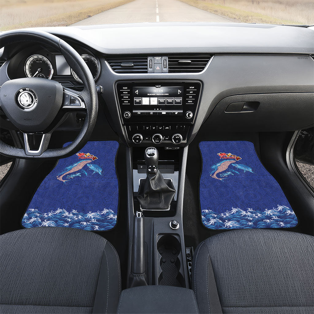 Hawaiian Sea Animals Car Mats Whales Shark and Turtle Guardians with Tribal Pattern LT03 Set 2pcs - Front Blue - Polynesian Pride