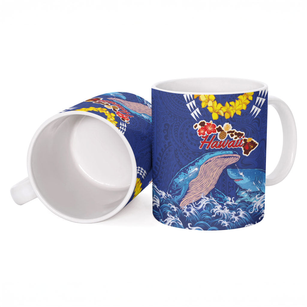 Hawaiian Sea Animals Ceramic Mug Whales Shark and Turtle Guardians with Tribal Pattern LT03 - Polynesian Pride