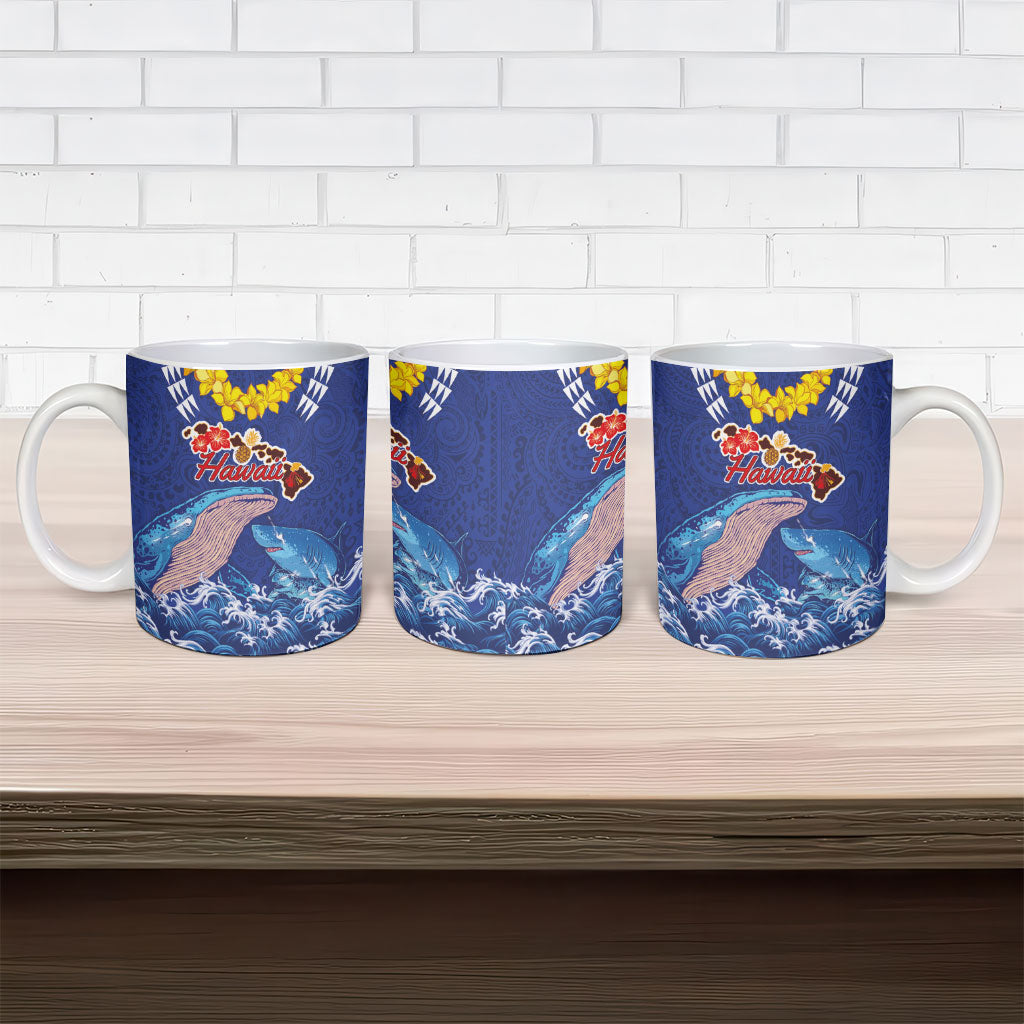 Hawaiian Sea Animals Ceramic Mug Whales Shark and Turtle Guardians with Tribal Pattern LT03 - Polynesian Pride