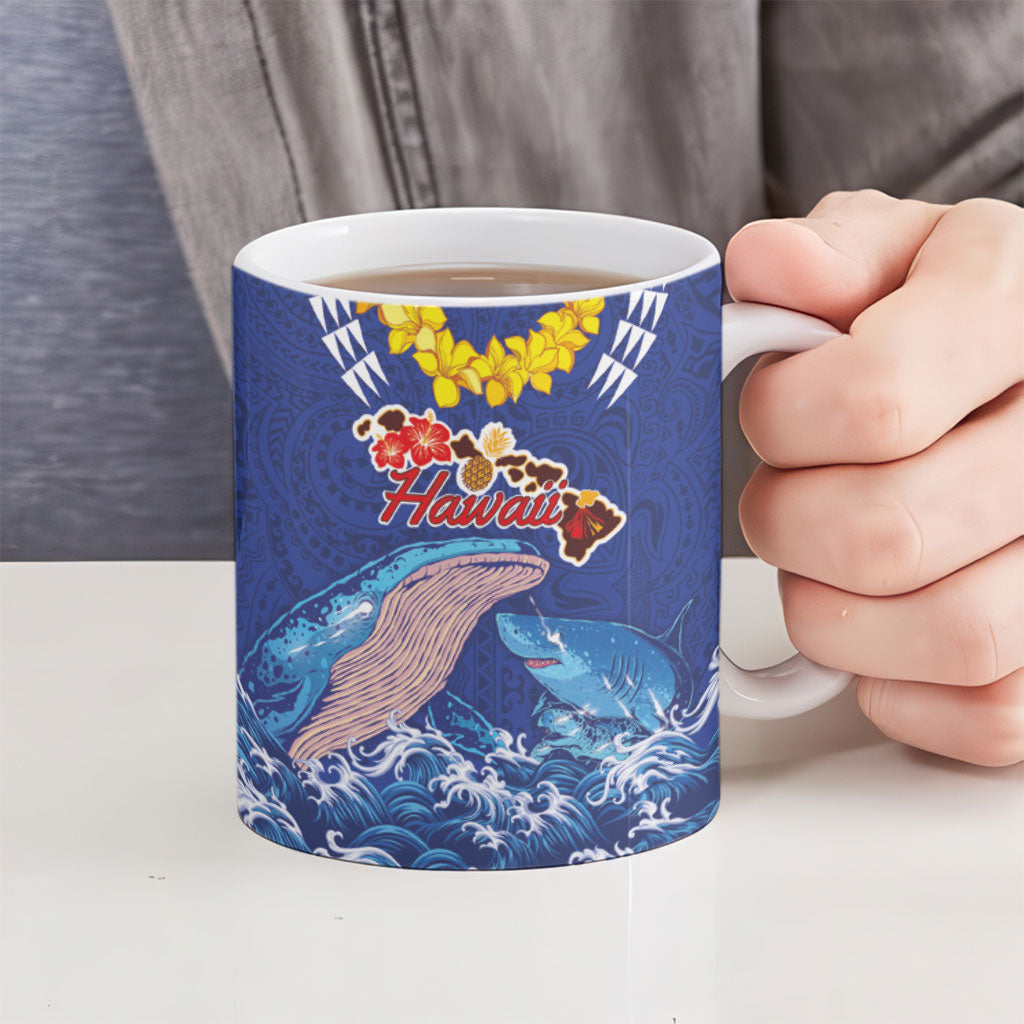Hawaiian Sea Animals Ceramic Mug Whales Shark and Turtle Guardians with Tribal Pattern LT03 - Polynesian Pride