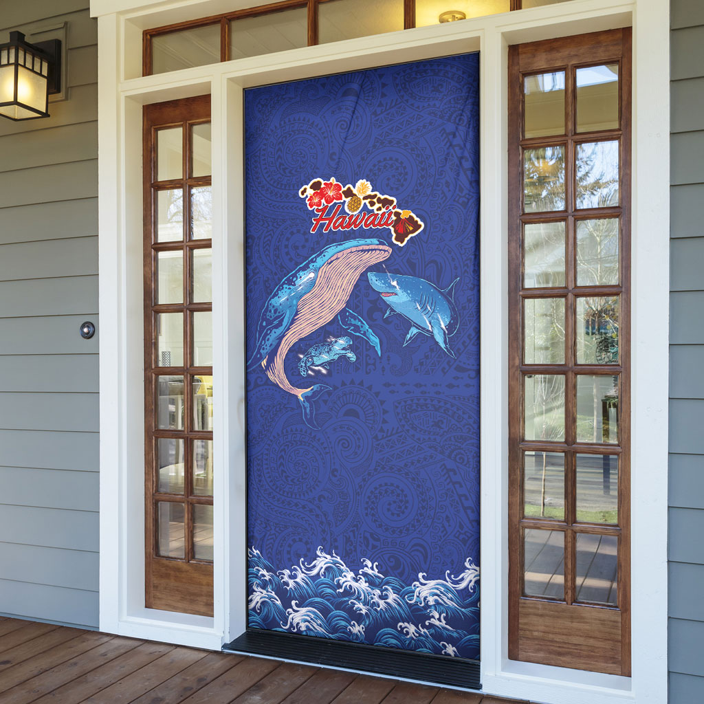 Hawaiian Sea Animals Door Cover Whales Shark and Turtle Guardians with Tribal Pattern LT03 - Polynesian Pride