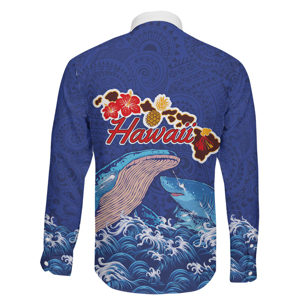 Hawaiian Sea Animals Family Matching Long Sleeve Bodycon Dress and Hawaiian Shirt Whales Shark and Turtle Guardians with Tribal Pattern
