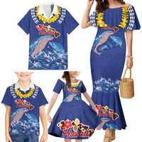 Hawaiian Sea Animals Family Matching Mermaid Dress and Hawaiian Shirt Whales Shark and Turtle Guardians with Tribal Pattern