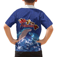 Hawaiian Sea Animals Family Matching Off The Shoulder Long Sleeve Dress and Hawaiian Shirt Whales Shark and Turtle Guardians with Tribal Pattern