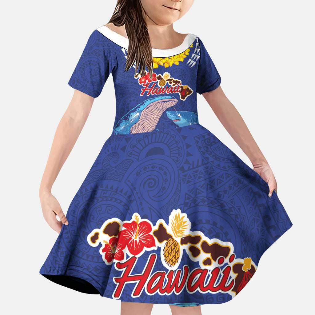 Hawaiian Sea Animals Family Matching Off The Shoulder Long Sleeve Dress and Hawaiian Shirt Whales Shark and Turtle Guardians with Tribal Pattern
