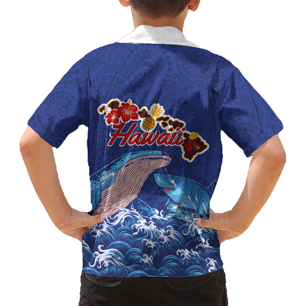 Hawaiian Sea Animals Family Matching Short Sleeve Bodycon Dress and Hawaiian Shirt Whales Shark and Turtle Guardians with Tribal Pattern