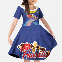 Hawaiian Sea Animals Family Matching Short Sleeve Bodycon Dress and Hawaiian Shirt Whales Shark and Turtle Guardians with Tribal Pattern