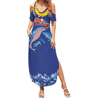 Hawaiian Sea Animals Family Matching Summer Maxi Dress and Hawaiian Shirt Whales Shark and Turtle Guardians with Tribal Pattern