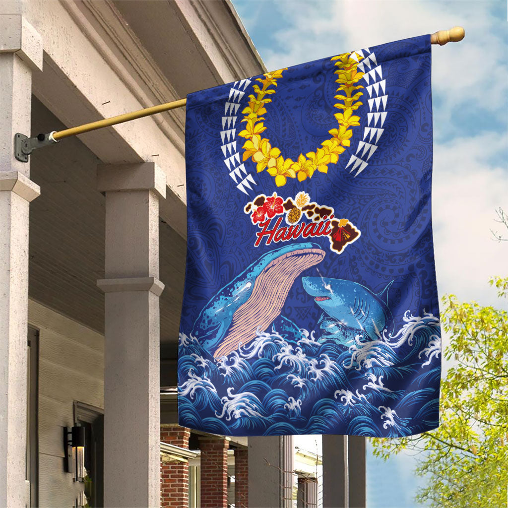Hawaiian Sea Animals Garden Flag Whales Shark and Turtle Guardians with Tribal Pattern