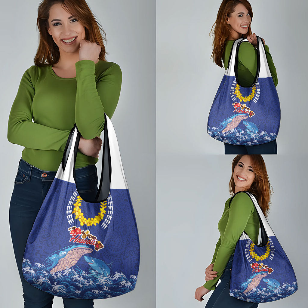 Hawaiian Sea Animals Grocery Bag Whales Shark and Turtle Guardians with Tribal Pattern LT03 - Polynesian Pride