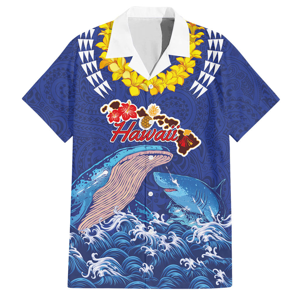 Hawaiian Sea Animals Hawaiian Shirt Whales Shark and Turtle Guardians with Tribal Pattern LT03 Blue - Polynesian Pride