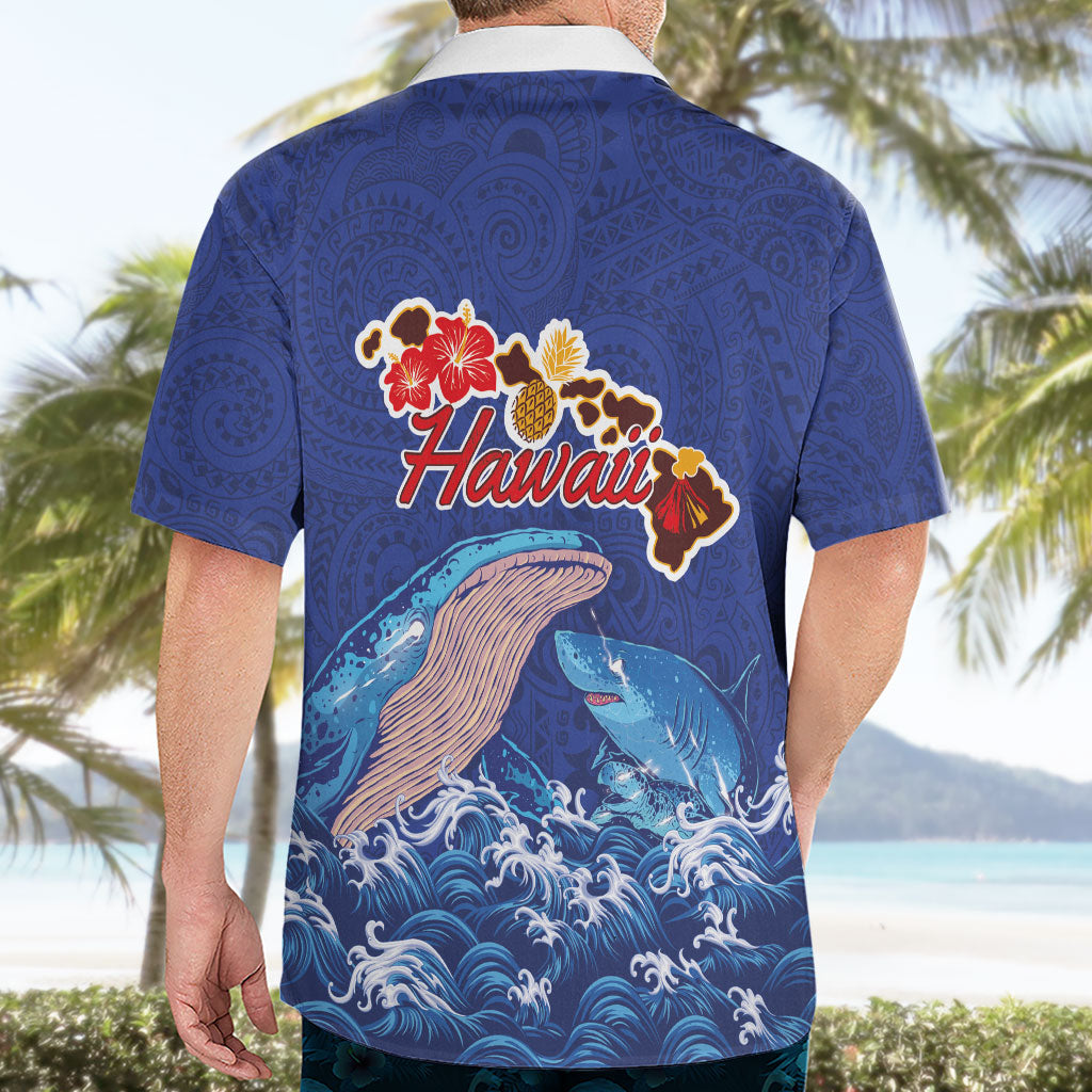 Hawaiian Sea Animals Hawaiian Shirt Whales Shark and Turtle Guardians with Tribal Pattern LT03 - Polynesian Pride