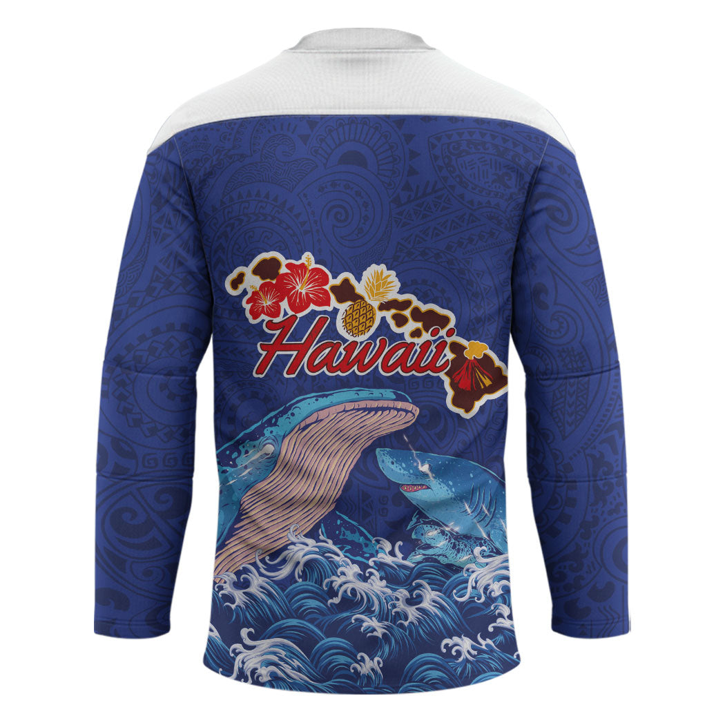 Hawaiian Sea Animals Hockey Jersey Whales Shark and Turtle Guardians with Tribal Pattern LT03 - Polynesian Pride