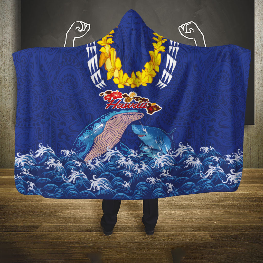 Hawaiian Sea Animals Hooded Blanket Whales Shark and Turtle Guardians with Tribal Pattern LT03 - Polynesian Pride