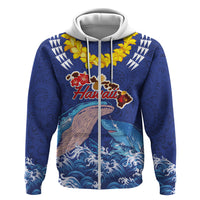 Hawaiian Sea Animals Hoodie Whales Shark and Turtle Guardians with Tribal Pattern LT03 Zip Hoodie Blue - Polynesian Pride