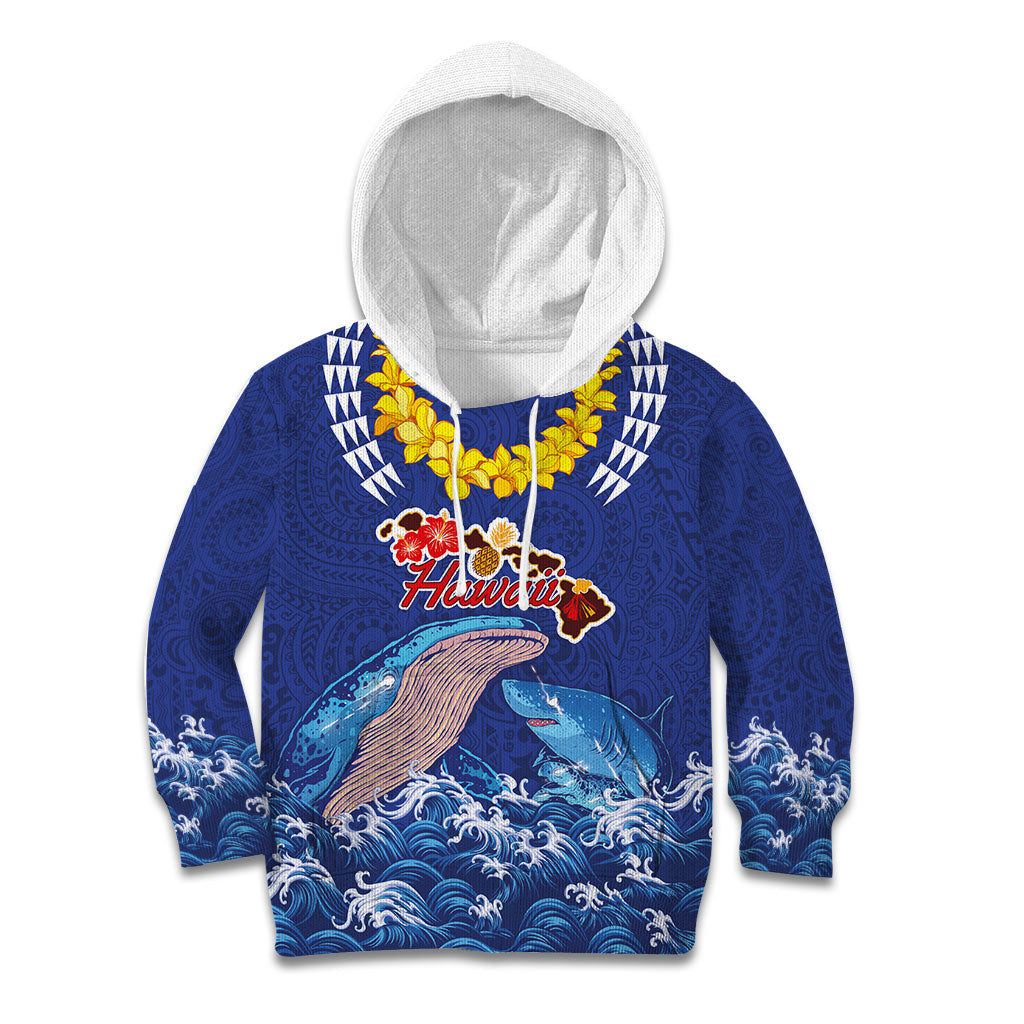 Hawaiian Sea Animals Kid Hoodie Whales Shark and Turtle Guardians with Tribal Pattern LT03 Hoodie Blue - Polynesian Pride
