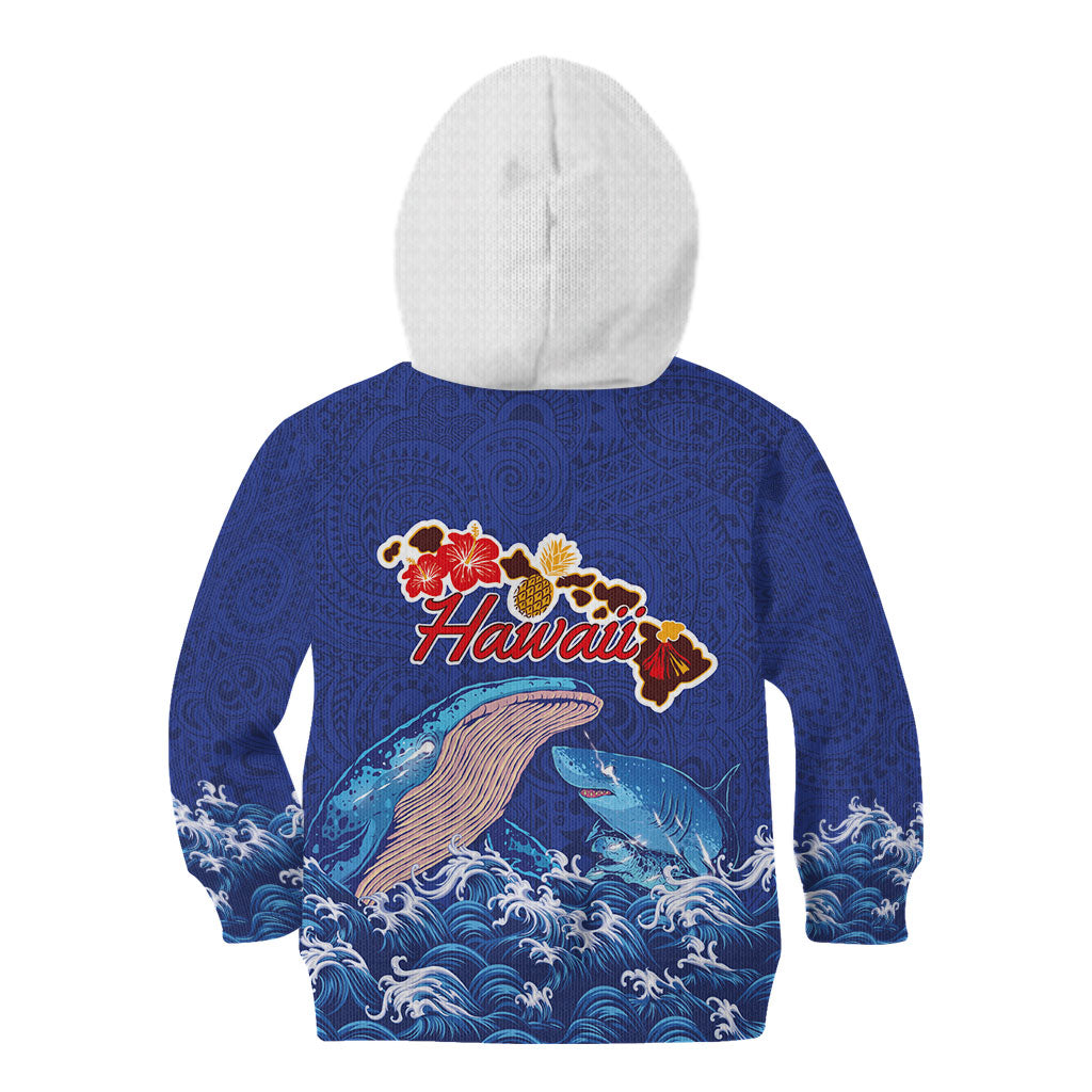 Hawaiian Sea Animals Kid Hoodie Whales Shark and Turtle Guardians with Tribal Pattern LT03 - Polynesian Pride