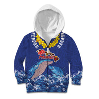 Hawaiian Sea Animals Kid Hoodie Whales Shark and Turtle Guardians with Tribal Pattern LT03 Zip Hoodie Blue - Polynesian Pride