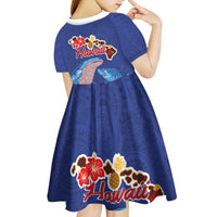 Hawaiian Sea Animals Kid Short Sleeve Dress Whales Shark and Turtle Guardians with Tribal Pattern