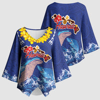 Hawaiian Sea Animals Kimono Sleeve Blouse Whales Shark and Turtle Guardians with Tribal Pattern LT03 - Polynesian Pride