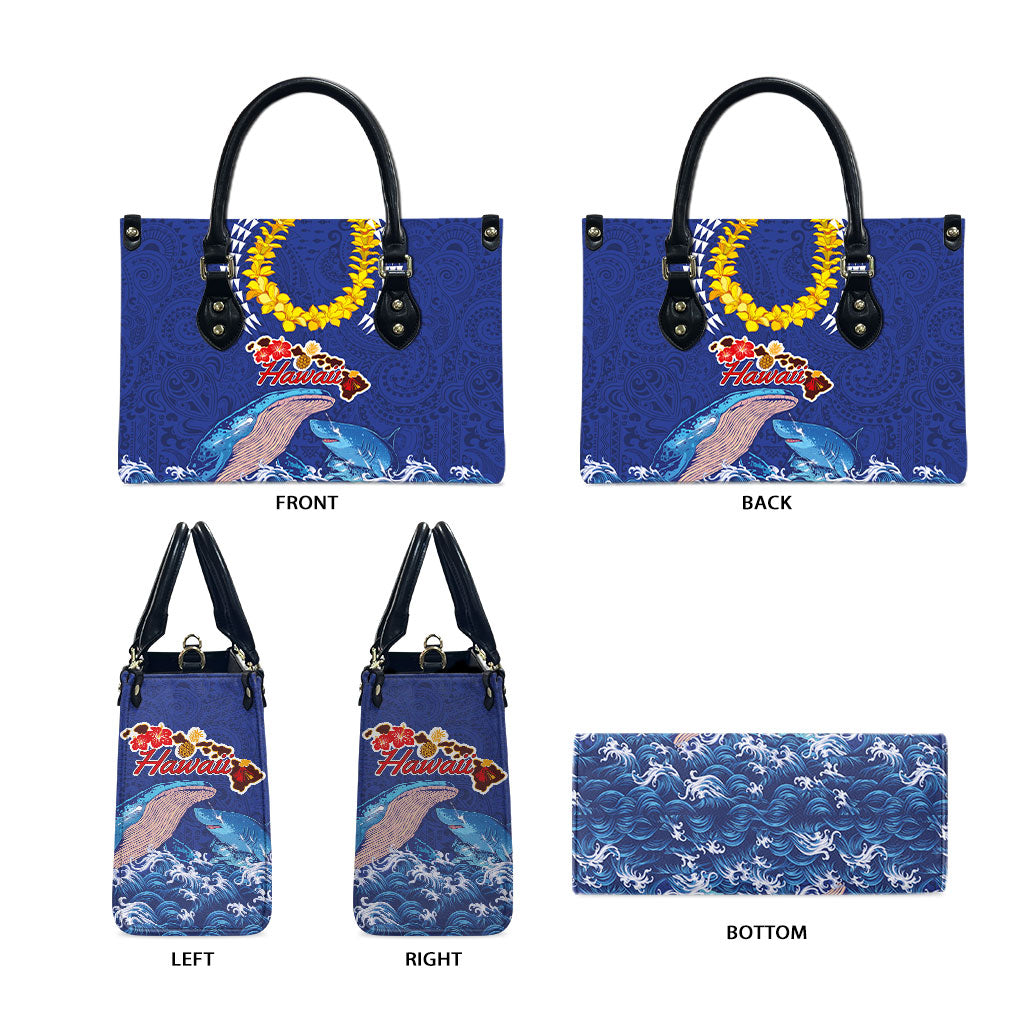 Hawaiian Sea Animals Leather Bag Whales Shark and Turtle Guardians with Tribal Pattern LT03 - Polynesian Pride