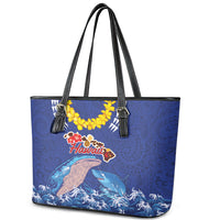 Hawaiian Sea Animals Leather Tote Bag Whales Shark and Turtle Guardians with Tribal Pattern LT03 - Polynesian Pride