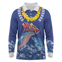 Hawaiian Sea Animals Long Sleeve Polo Shirt Whales Shark and Turtle Guardians with Tribal Pattern