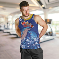 Hawaiian Sea Animals Men Tank Top Whales Shark and Turtle Guardians with Tribal Pattern LT03 Blue - Polynesian Pride
