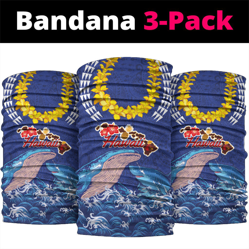 Hawaiian Sea Animals Neck Gaiter Whales Shark and Turtle Guardians with Tribal Pattern LT03 package One Size: 25*50cm Blue - Polynesian Pride