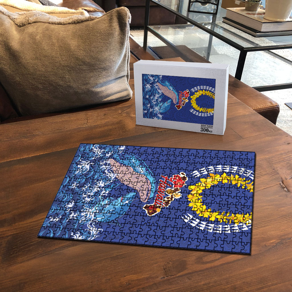 Hawaiian Sea Animals Puzzle Whales Shark and Turtle Guardians with Tribal Pattern LT03 - Polynesian Pride