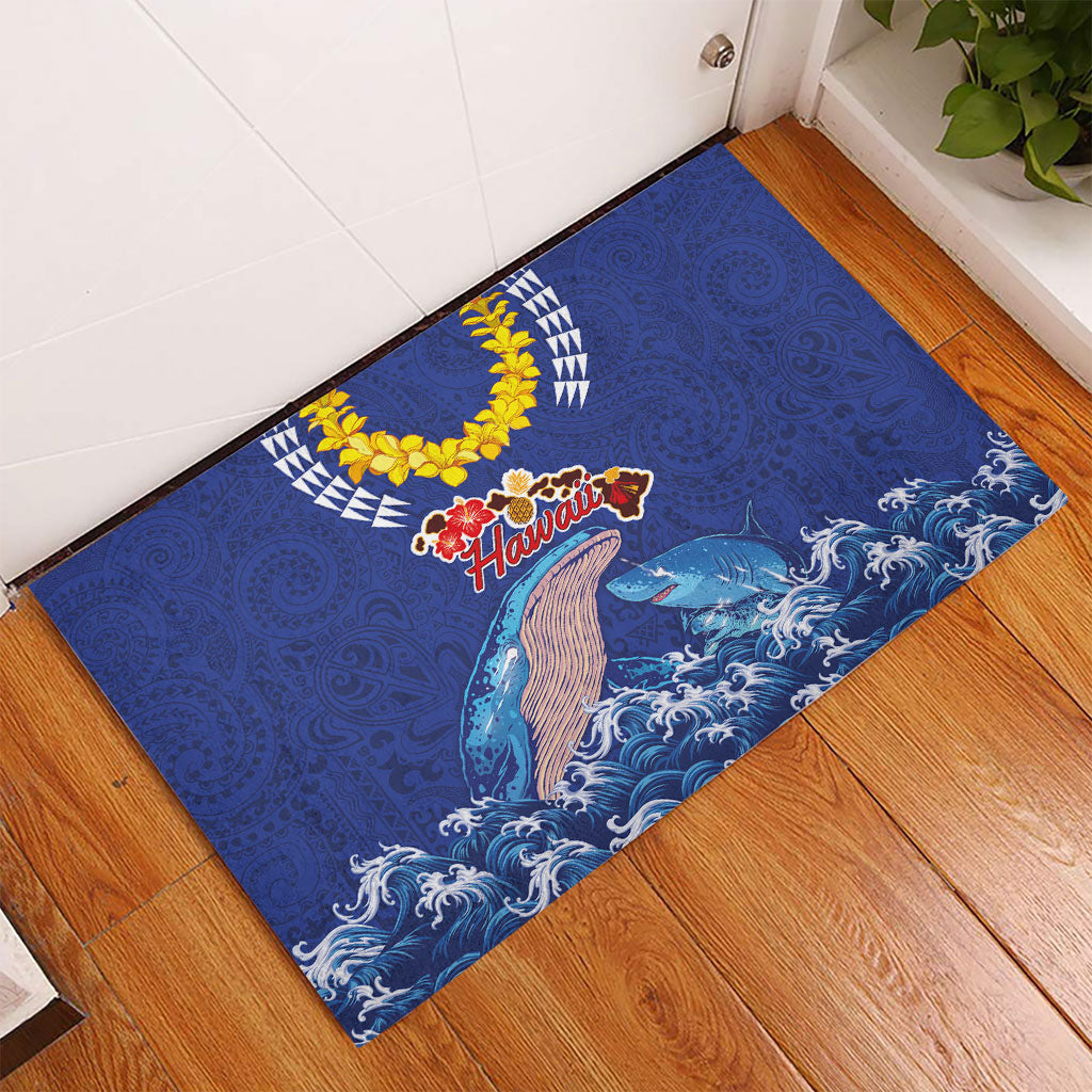 Hawaiian Sea Animals Rubber Doormat Whales Shark and Turtle Guardians with Tribal Pattern LT03 - Polynesian Pride
