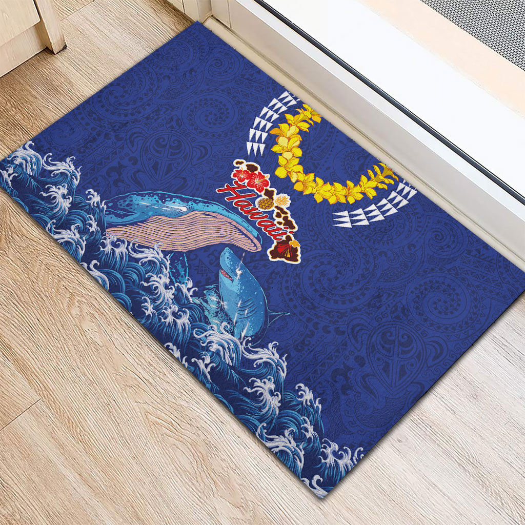 Hawaiian Sea Animals Rubber Doormat Whales Shark and Turtle Guardians with Tribal Pattern LT03 - Polynesian Pride