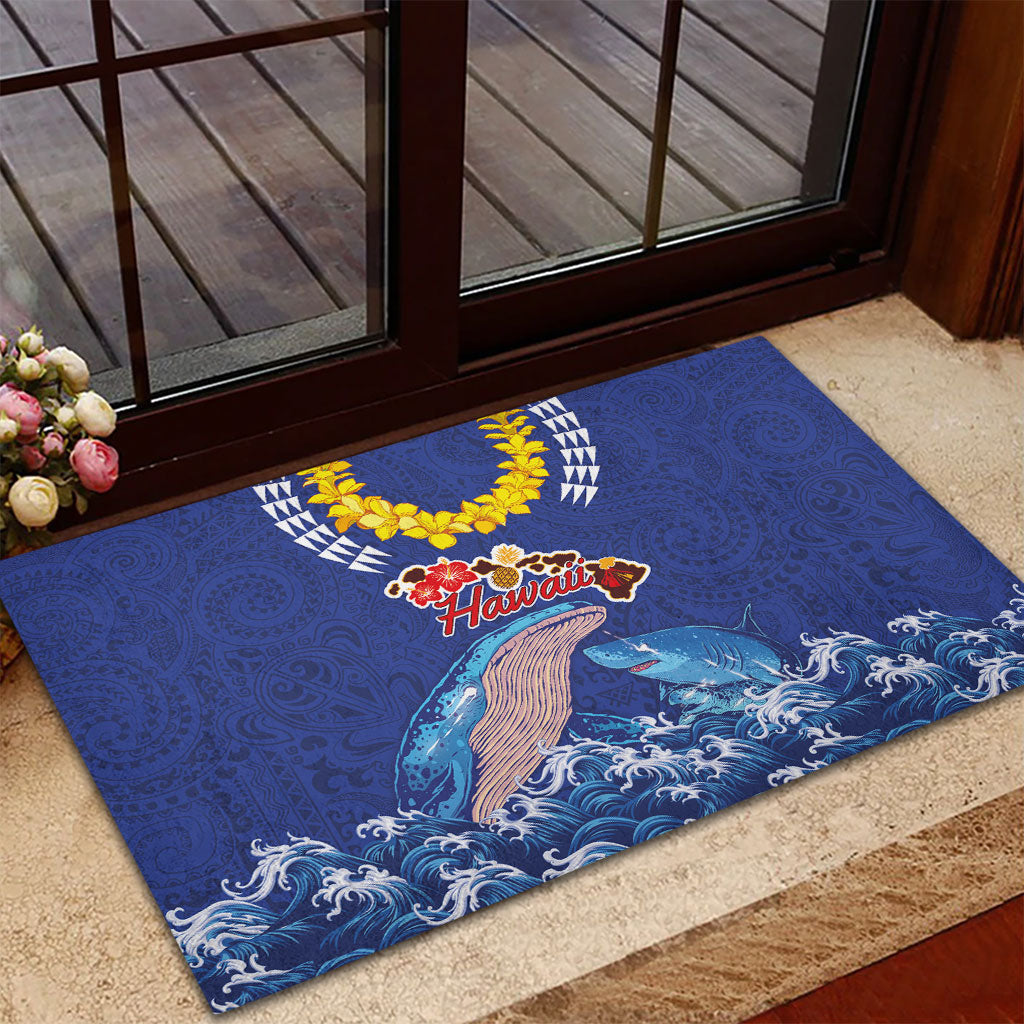 Hawaiian Sea Animals Rubber Doormat Whales Shark and Turtle Guardians with Tribal Pattern LT03 - Polynesian Pride