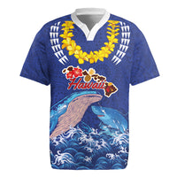 Hawaiian Sea Animals Rugby Jersey Whales Shark and Turtle Guardians with Tribal Pattern LT03 Blue - Polynesian Pride