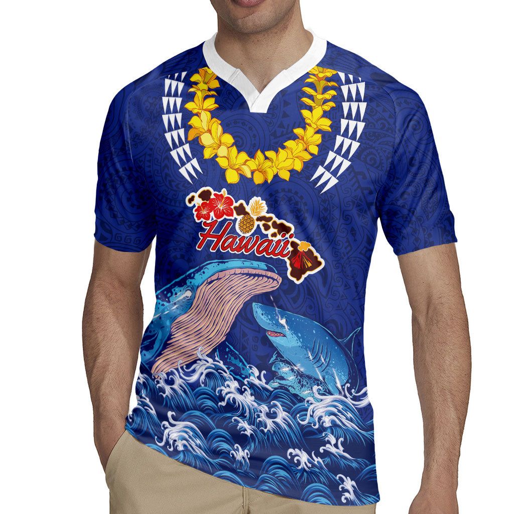 Hawaiian Sea Animals Rugby Jersey Whales Shark and Turtle Guardians with Tribal Pattern LT03 - Polynesian Pride