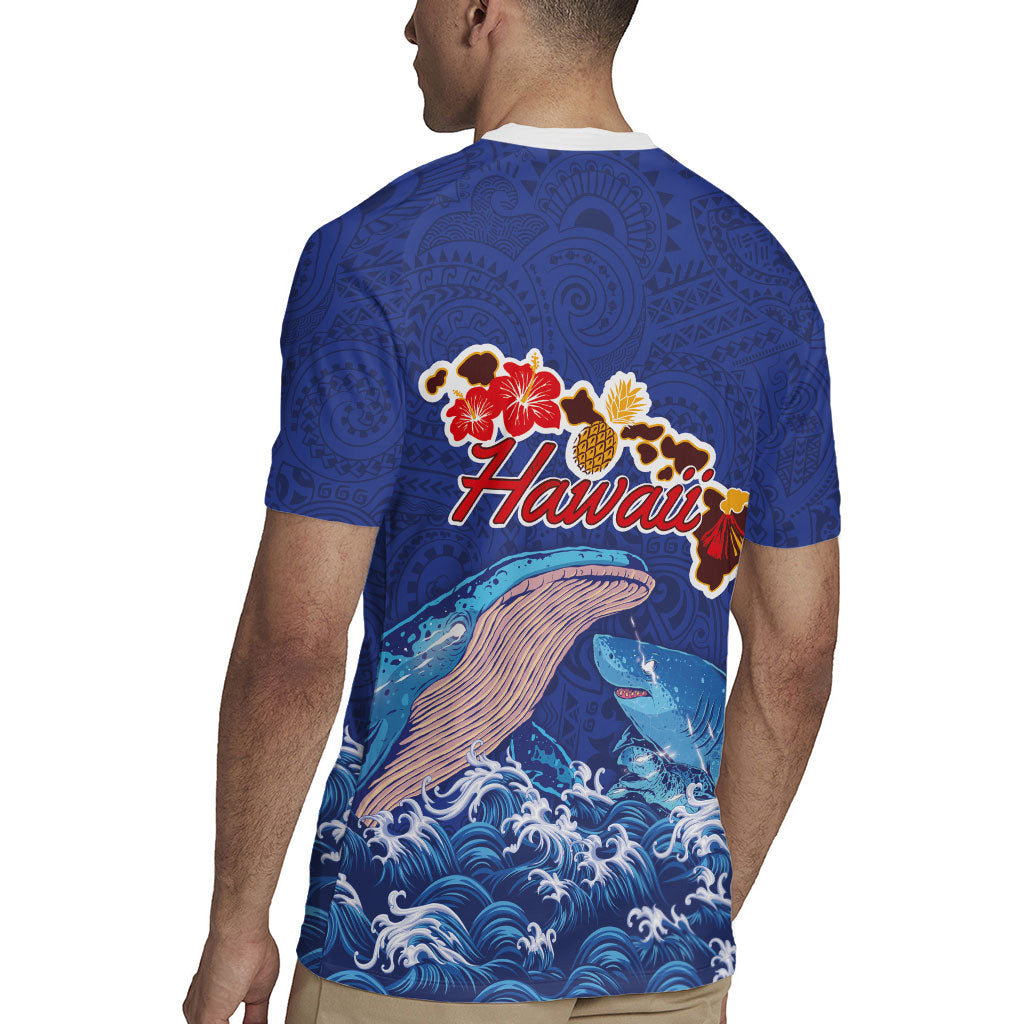 Hawaiian Sea Animals Rugby Jersey Whales Shark and Turtle Guardians with Tribal Pattern LT03 - Polynesian Pride