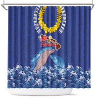 Hawaiian Sea Animals Shower Curtain Whales Shark and Turtle Guardians with Tribal Pattern LT03 Blue - Polynesian Pride